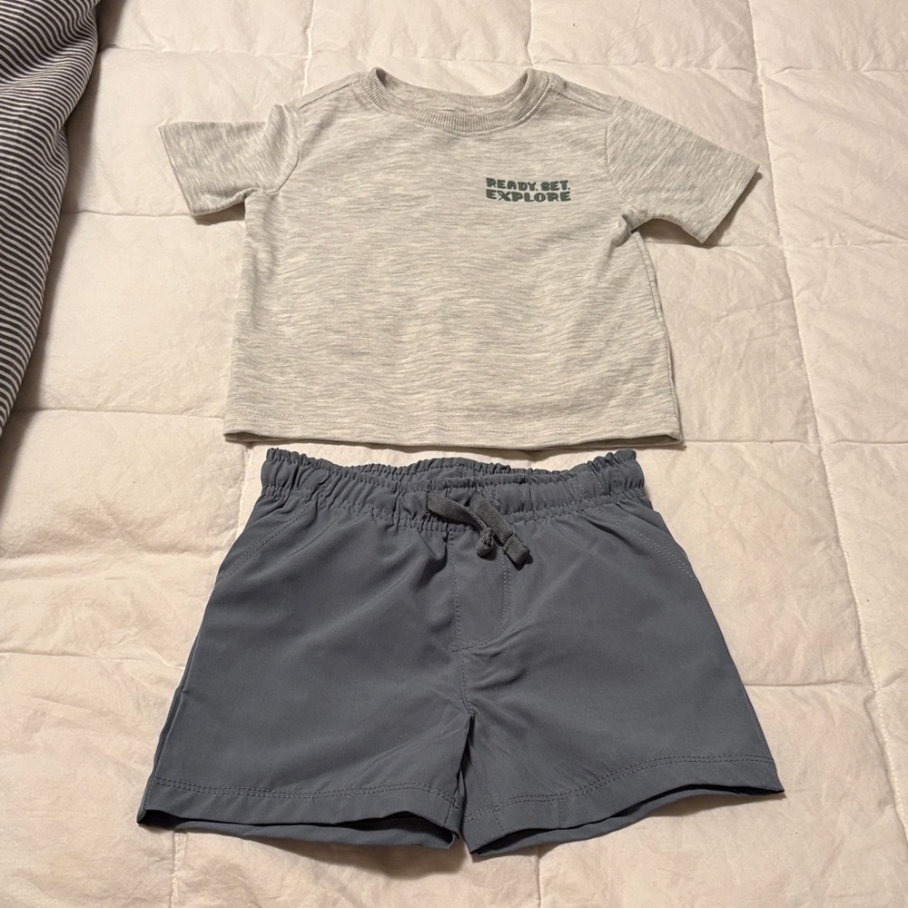 Gray T-Shirt and Blue Shorts Set